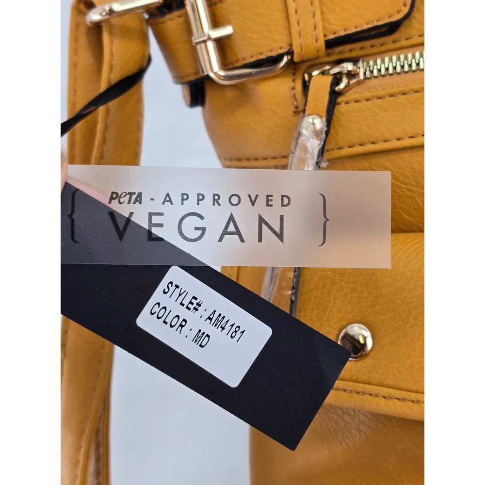SUGU AM4181 Vegan Leather Crossbody Bag Mustard Yellow Medium Multi Pocket - NEW